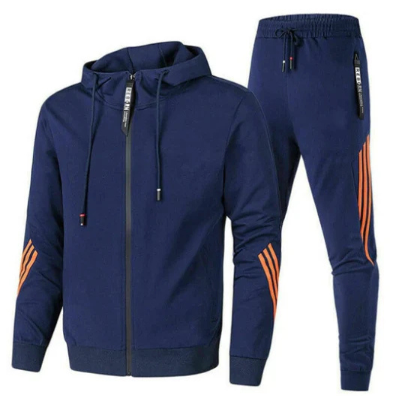 Men's active two-piece tracksuit set featuring a zip-up hoodie and matching joggers.