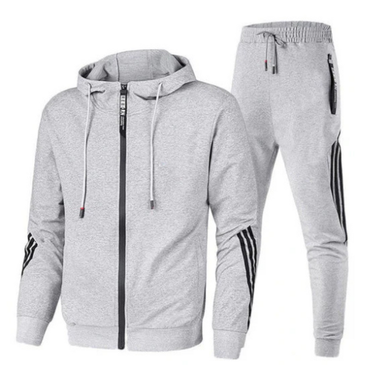Stylish men's streetwear tracksuit set with a comfortable zip hoodie and athletic joggers.
