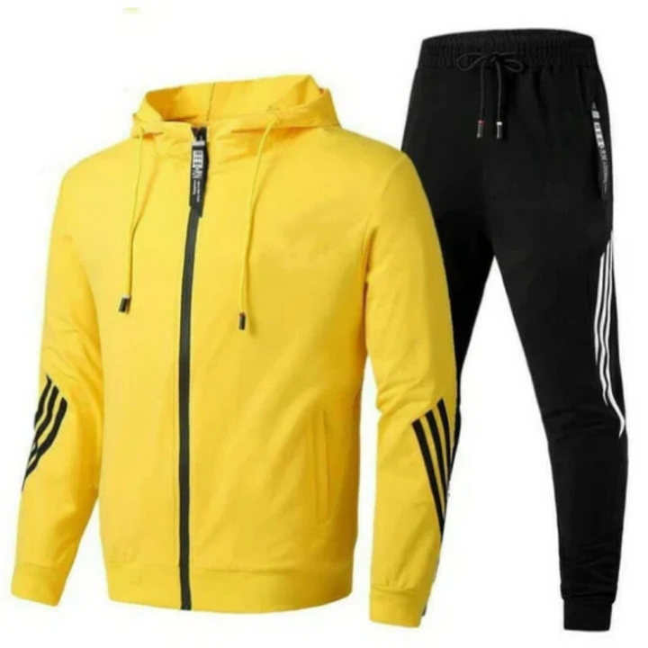 Versatile men's loungewear tracksuit set with a practical zip hoodie and comfortable joggers.