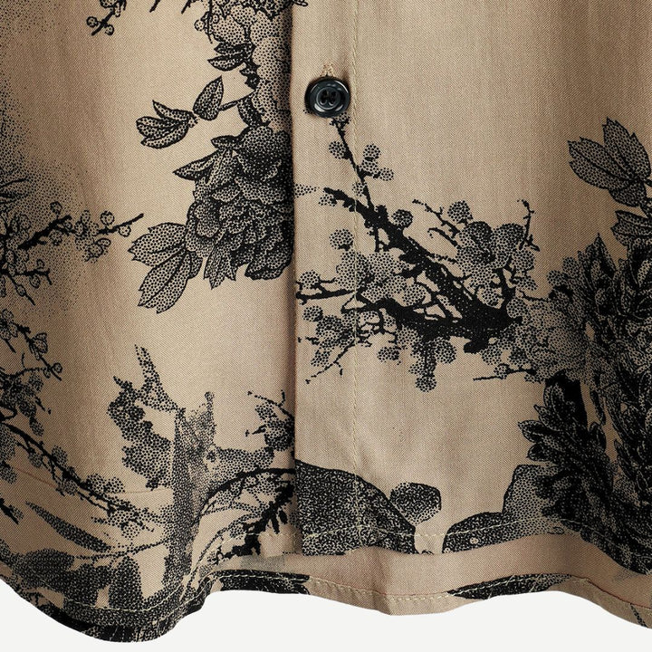Man wearing a casual men's AirLight vintage blossom short sleeve shirt, perfect for summer comfort & style.