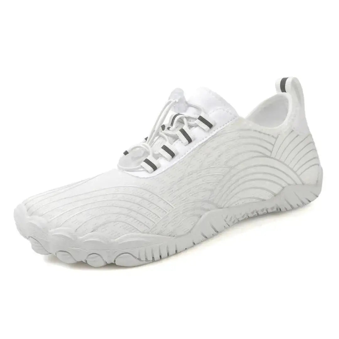 Women's brown barefoot shoes with a flexible sole and wide toe box