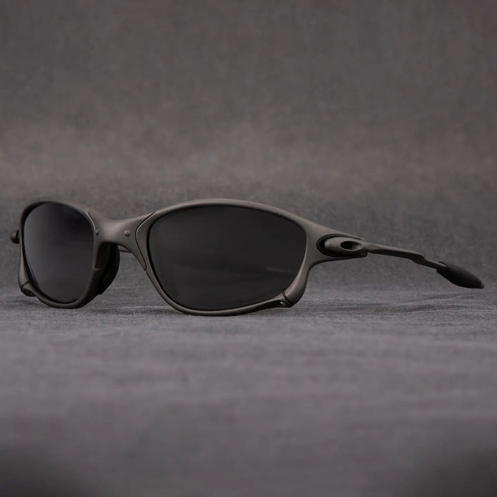 Outdoor gear: metallic frame sport sunglasses with polarized red lenses for cycling and sports.