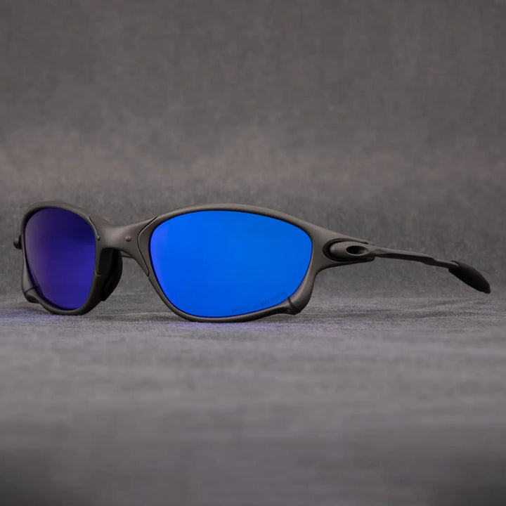 Sleek metallic frame polarized sunglasses in red lens design, suitable for men and women.