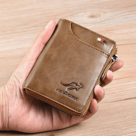Men's anti-theft brown leather wallet for secure everyday carry