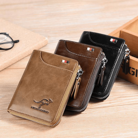 Classic black men's leather wallet with enhanced anti-theft security features