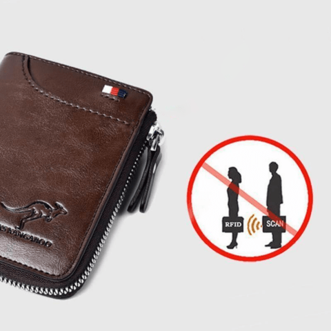 Modern anti-theft wallet for men, crafted from premium dark brown leather