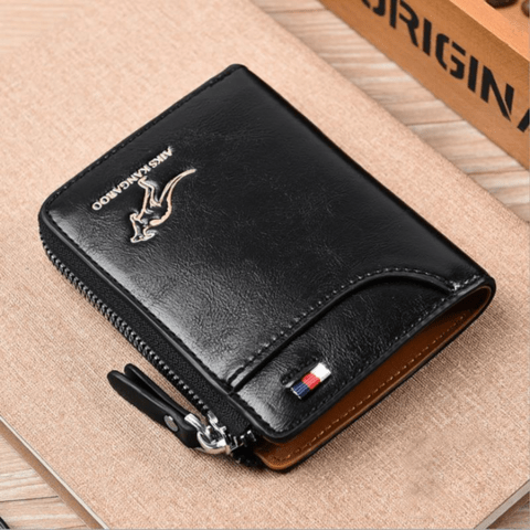 Durable men's brown leather wallet with anti-theft technology for peace of mind