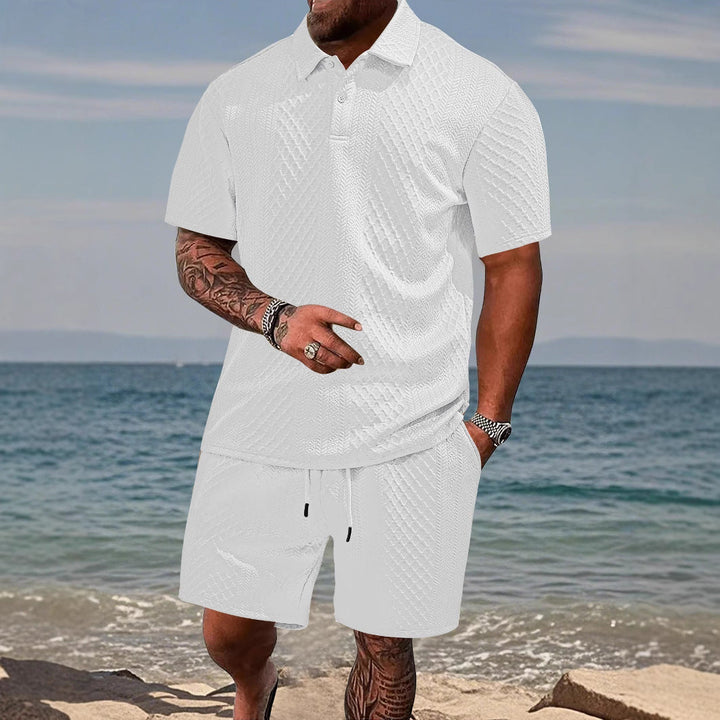 Casual men's summer polo set with shorts, ideal for vacation, beach, or daily wear.