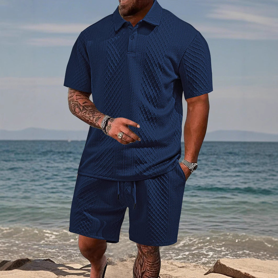 Athletic men's polo shirt and shorts combination, designed for comfort and style.