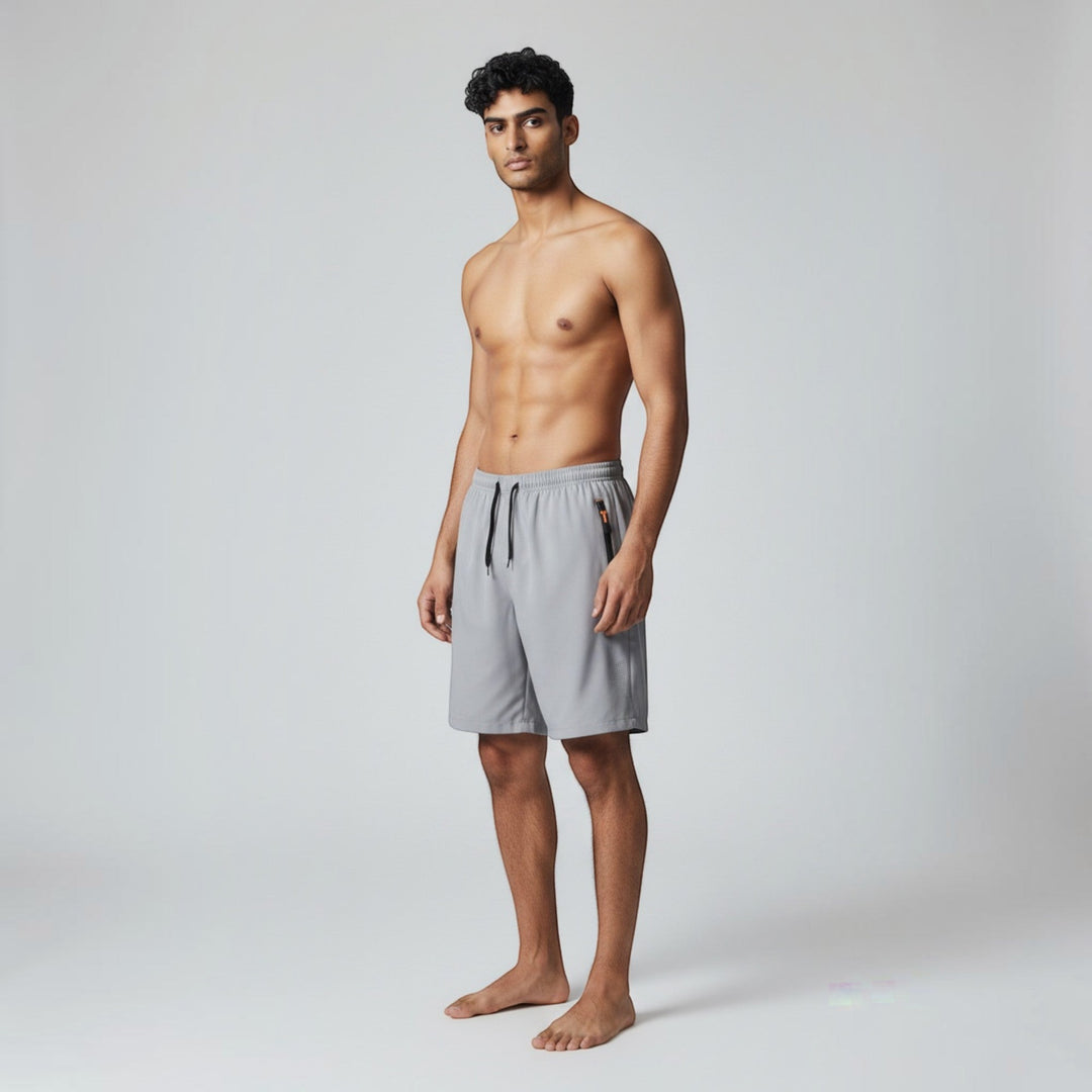 Set of 3 men's workout shorts with zip pockets, quick-dry fabric, ideal for running & gym. Activewear.