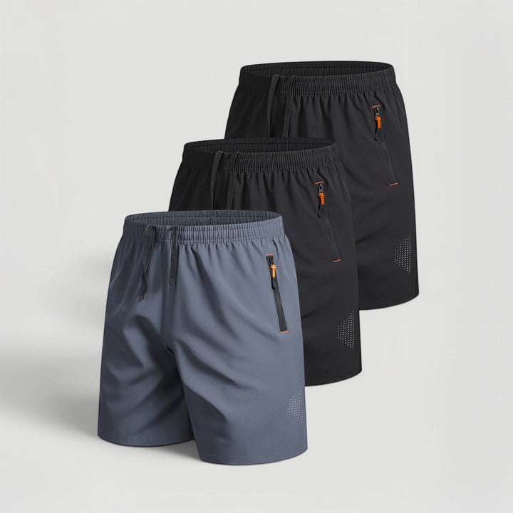 Summer-ready men's athletic shorts, a 3-pack for versatile activewear. Includes secure zip pockets.