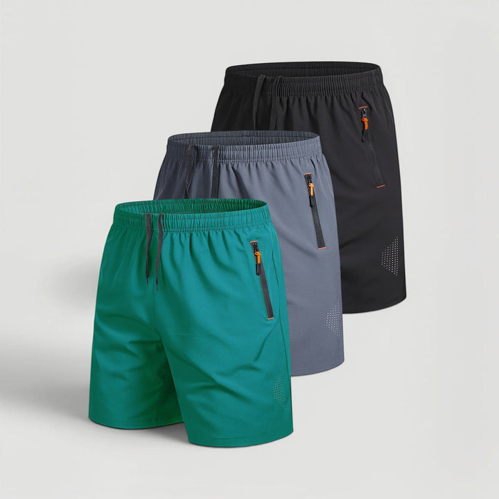 Durable men's activewear shorts (3-pack) with quick-dry technology & essential zip pockets.