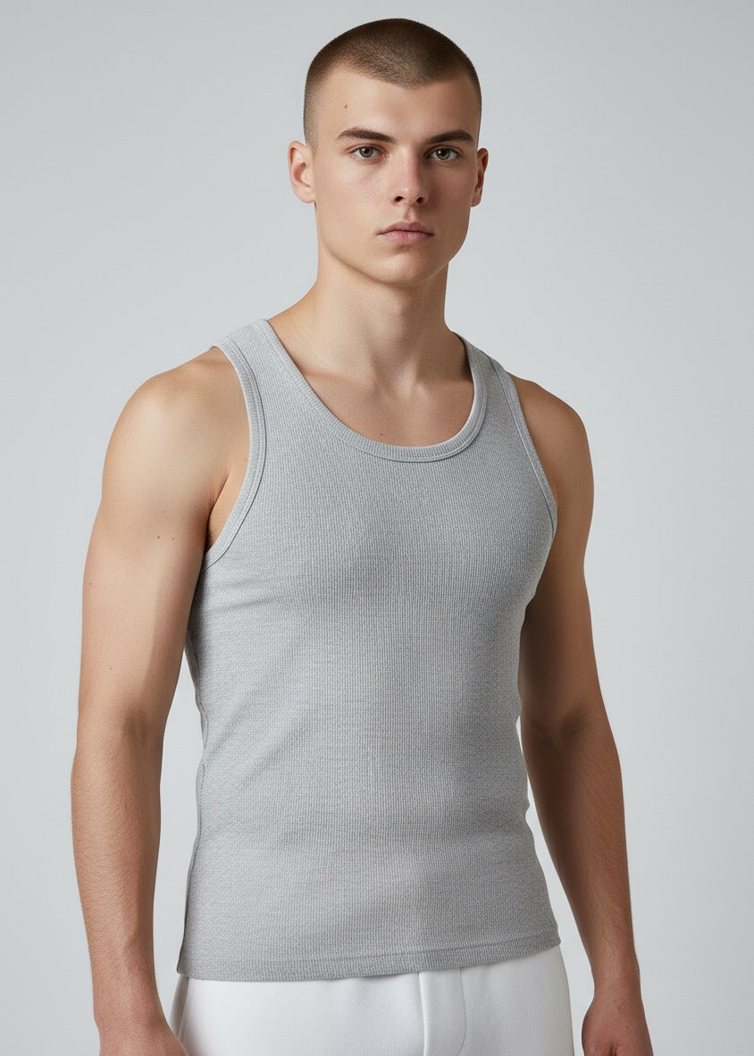 Breathable men's gym tank, quick-dry activewear shirt for fitness and summer.