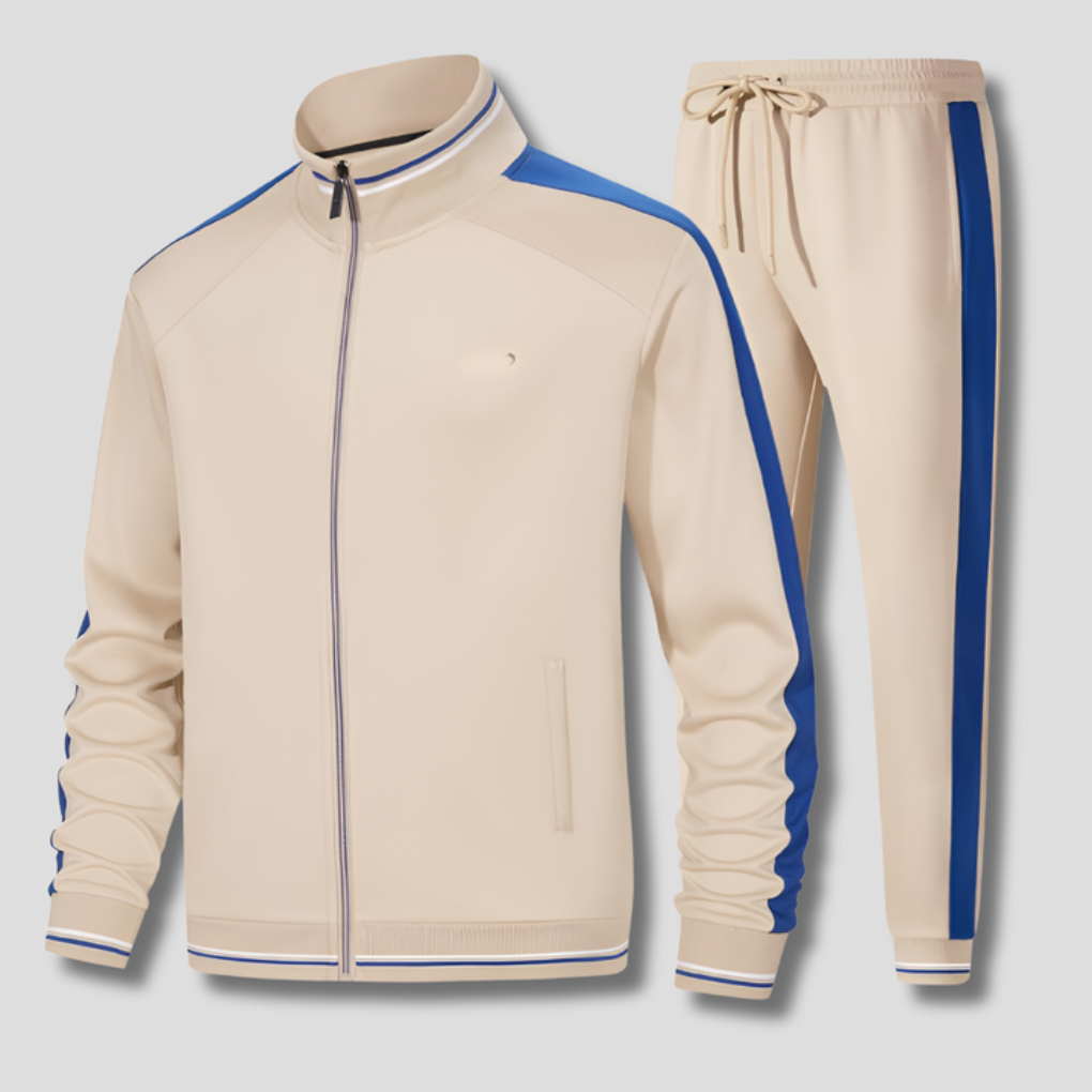 Sporty men's zip jacket from athletic tracksuit set, perfect for activewear and casual street style.