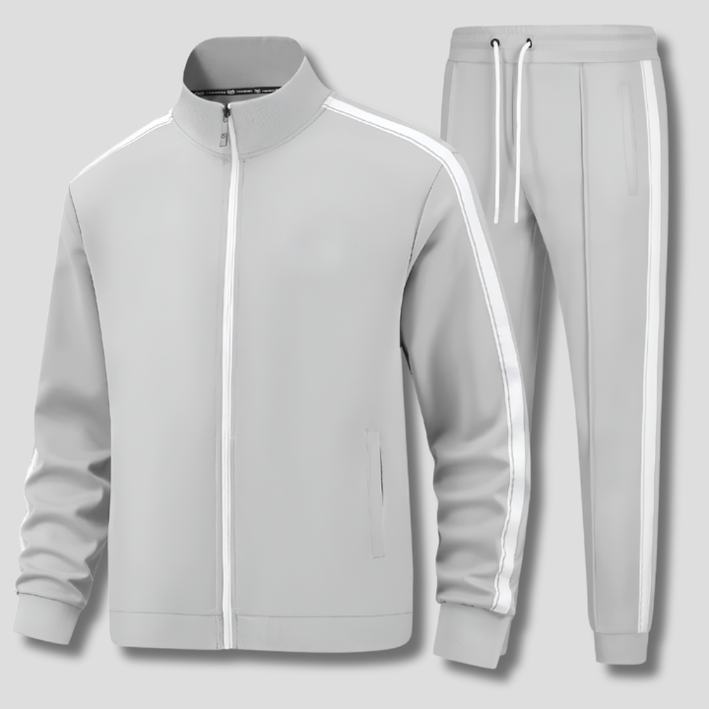 Athletic men's matching set: zip jacket and striped joggers, designed for ultimate comfort and sporty street style.