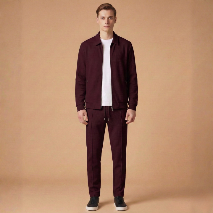 Versatile men's tracksuit set, perfect for athletic or casual wear, with zip jacket.