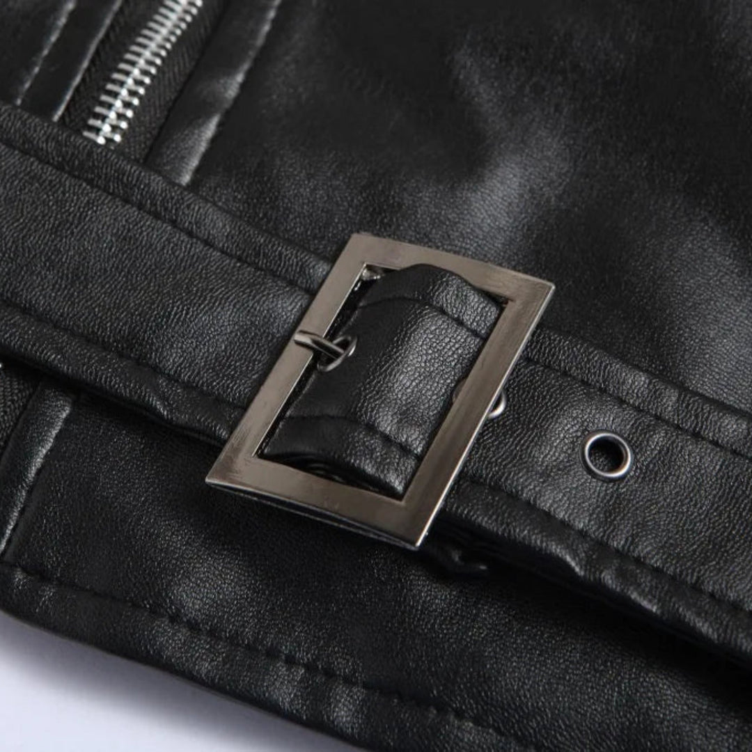Men's Austin elegant bomber jacket, a stylish black coat with zipper, belt, and epaulettes for versatile fashion.