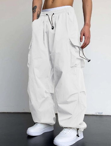 Relaxed fit men's baggy wide leg cargo pants, blending comfort with trendy utility design.