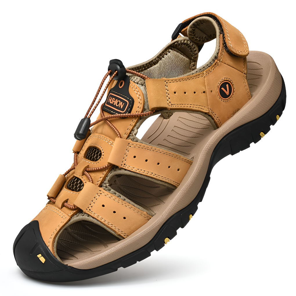 Adjustable strap design on these comfortable men's orthopedic footwear.