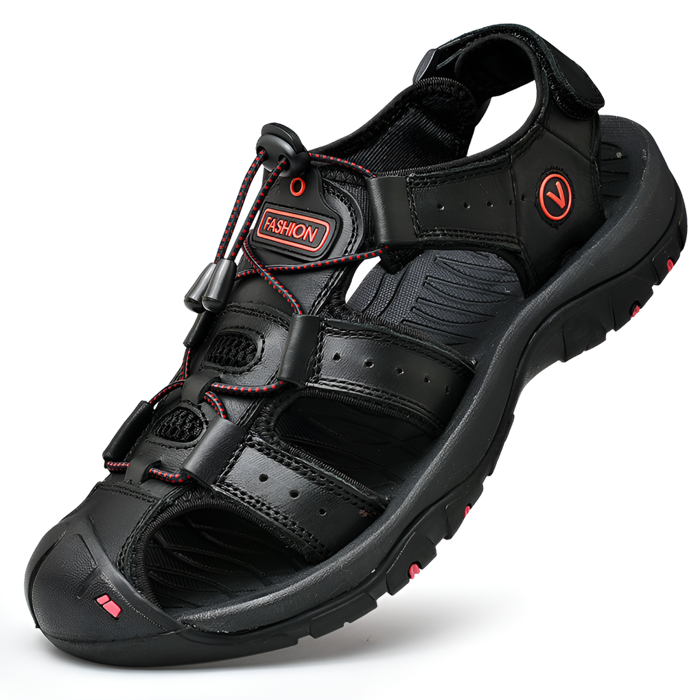 Fashionable men's sandals featuring orthopedic support and easy adjustability.