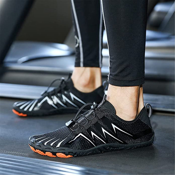 Men's barefoot walking shoes with ultra-flexible sole for natural movement.