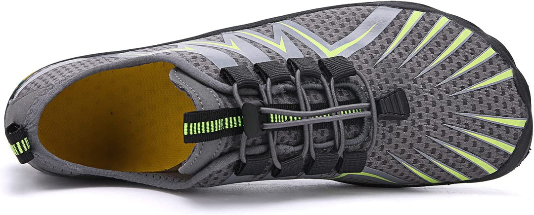 Casual men's footwear designed to mimic barefoot walking sensations.