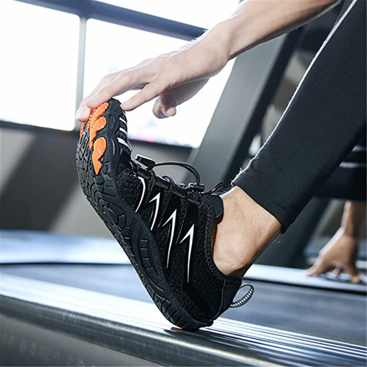 Durable and lightweight men's walking shoes with a minimalist, barefoot feel.
