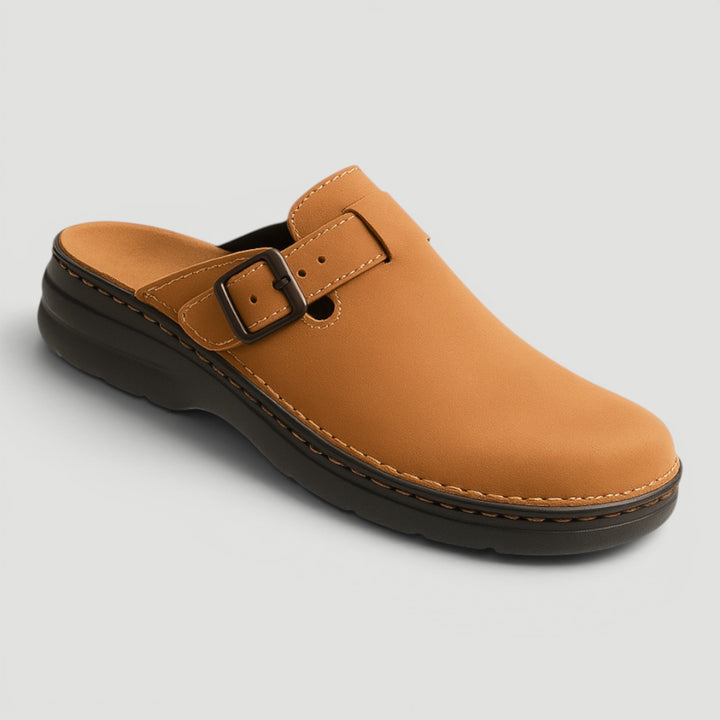 Men's orthopedic comfort clogs with adjustable fit, providing all-day foot support for casual daily wear.