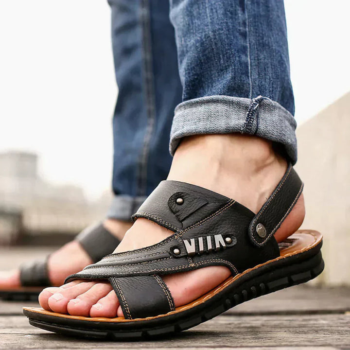 Men's black adjustable comfort walking sandals for summer outdoor activities.