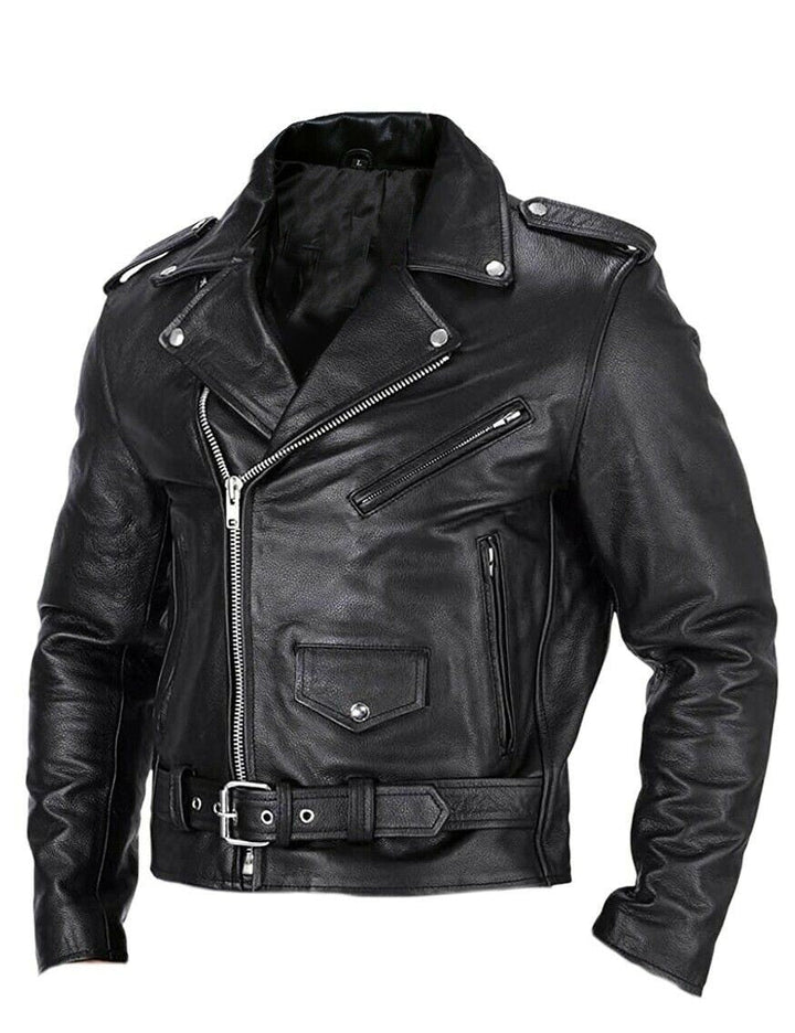 Trendy men's asymmetrical zip biker jacket. Versatile urban outerwear for casual and streetwear looks.
