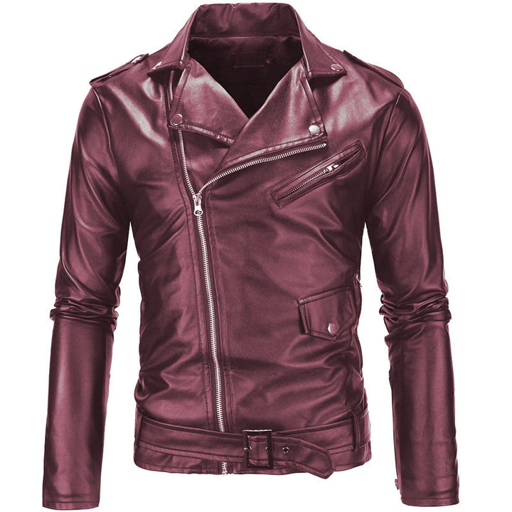 Urban edge men's black biker jacket featuring an asymmetrical zip. Modern outerwear for streetwear fashion.