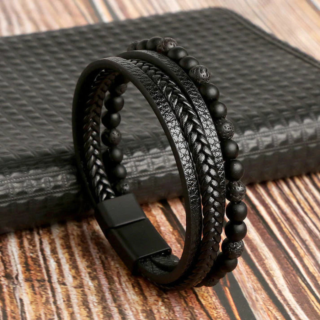Contemporary men's braided bracelet with sleek magnetic clasp. Unique accessory, great gift for him.