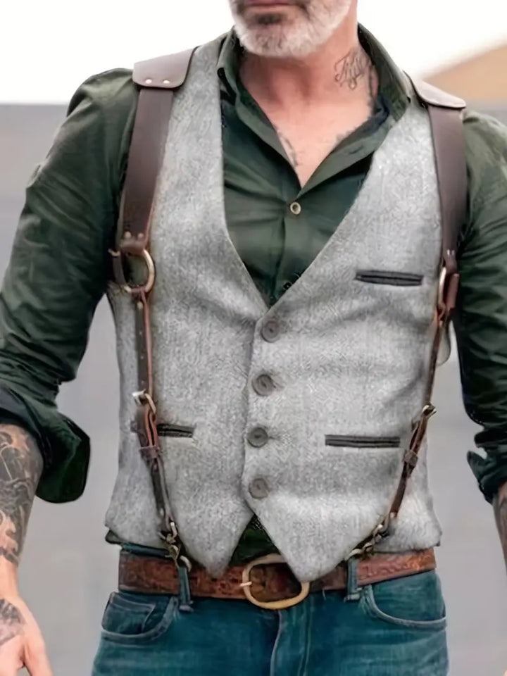 Edgy men's vest in brown with adjustable shoulder straps for a tailored fit