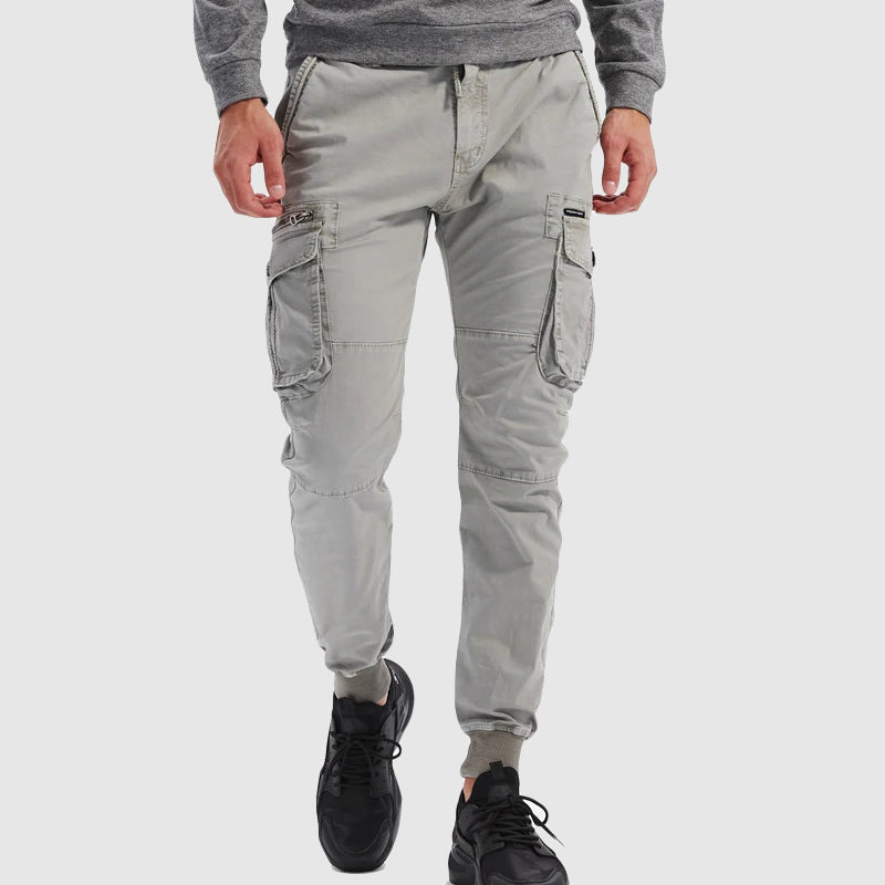 Stylish black cargo pants for men, featuring a modern jogger silhouette.