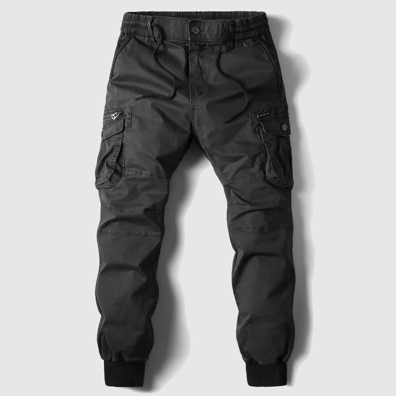 Durable black cargo joggers designed for men's comfort and everyday use.