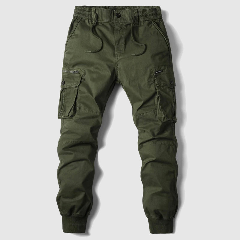 Versatile men's black jogger pants with cargo pockets, ideal for any activity.