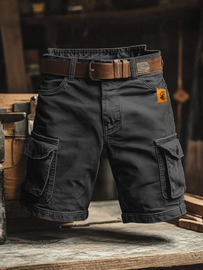 Men's black casual cargo pants, perfect for outdoor adventures & everyday wear. Durable, comfortable, with multiple pockets.