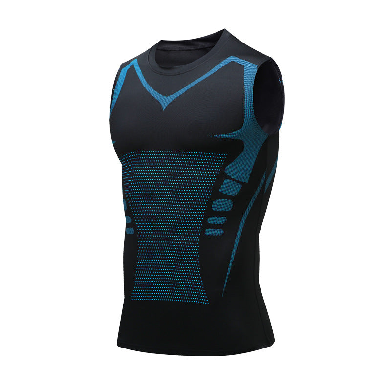 Men's black compression tank top for athletic wear, offering a supportive and breathable slim fit.