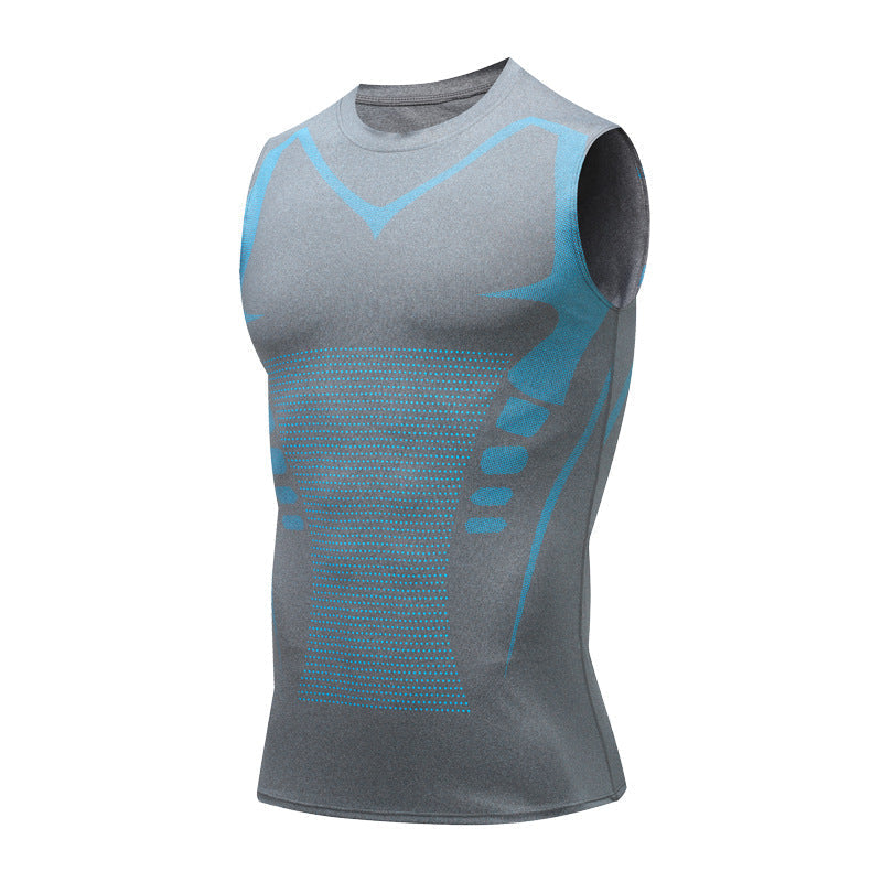Close-up of men's breathable compression tank top fabric, ideal for workout gear and base layers.