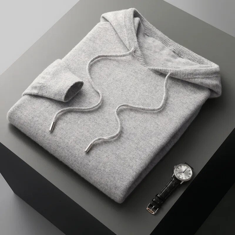 Classic men's long sleeve drawstring hoodie sweater, essential for everyday comfort & casual style.