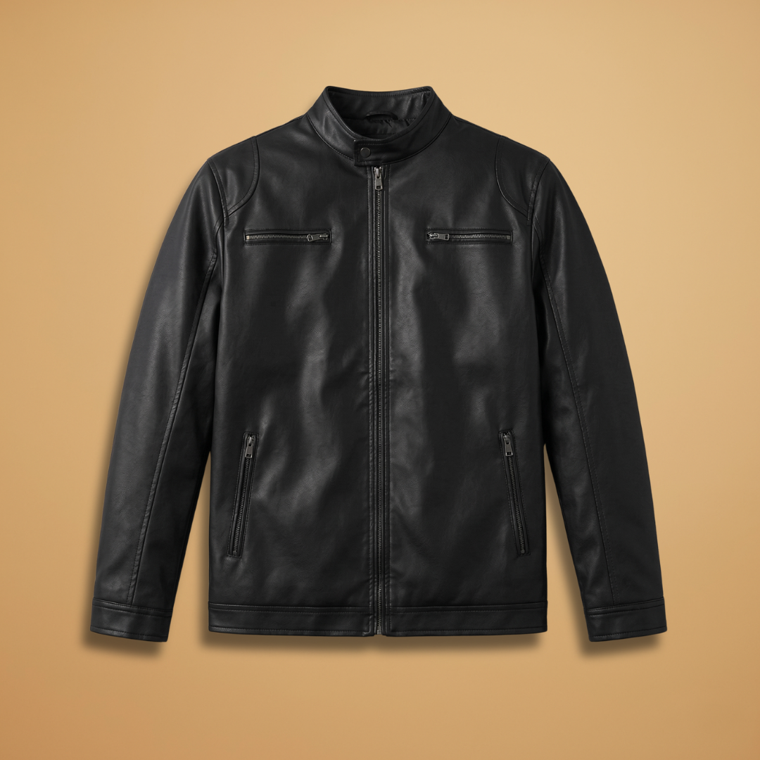 Men's black front zipper jacket with adjustable cuffs for versatile everyday wear.