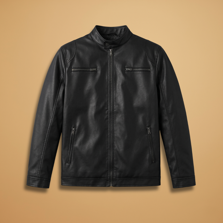 Men's black front zipper jacket with adjustable cuffs for versatile everyday wear.