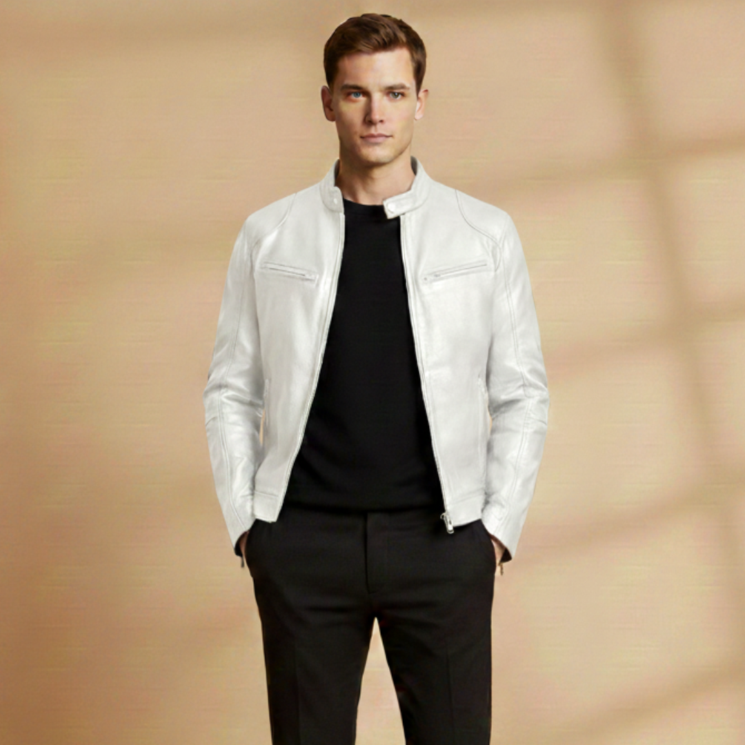 Shop men's zipper jackets: this casual outerwear boasts adjustable cuffs.