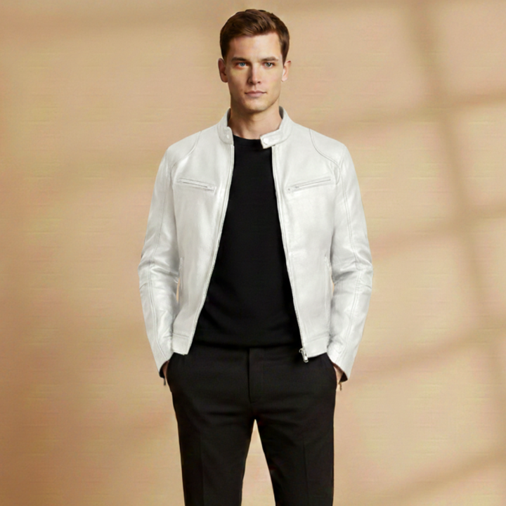 Shop men's zipper jackets: this casual outerwear boasts adjustable cuffs.