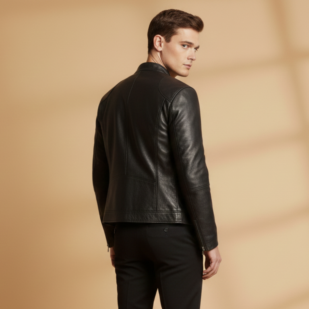 Men's grey casual wear jacket featuring a full front zipper and adjustable cuffs.