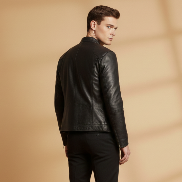 Men's grey casual wear jacket featuring a full front zipper and adjustable cuffs.