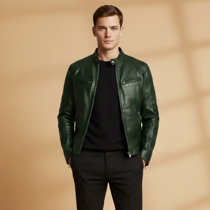 Front view of a men's casual zipper jacket with adjustable cuffs, ideal for men.