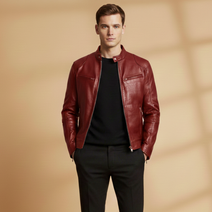 Comfortable men's everyday wear jacket with a secure front zipper and adjustable cuffs.