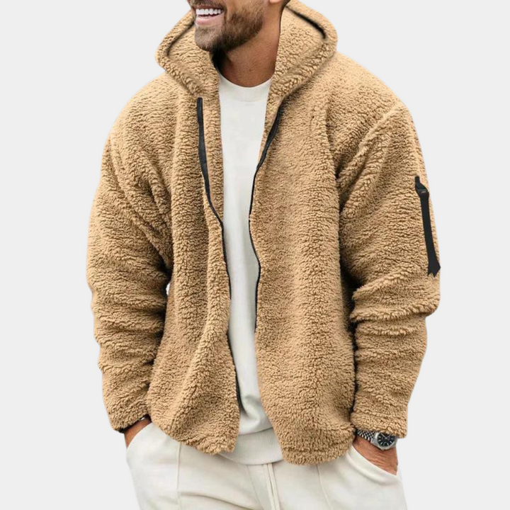 Men's black hooded winter jacket, warm & stylish. Perfect for cold weather casual outerwear.