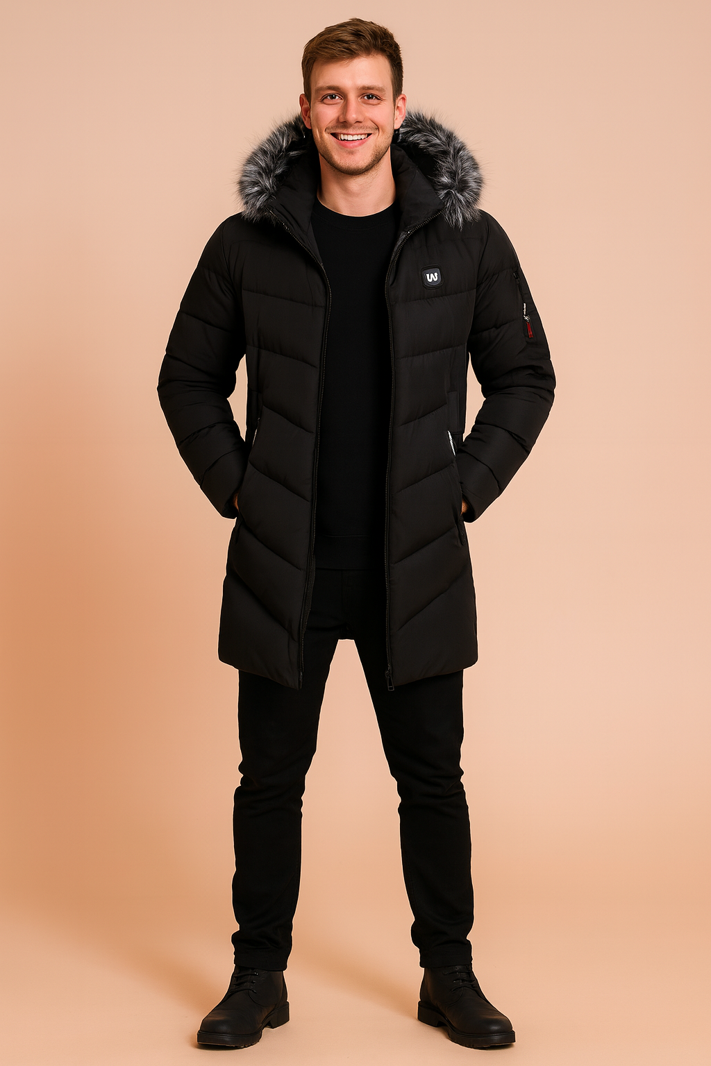 Casual men's warm winter parka jacket with a detachable hood, ideal for everyday cold weather fashion.